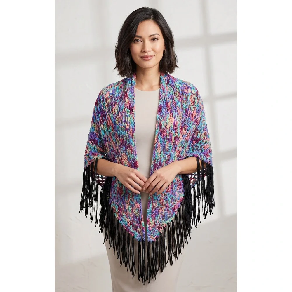 NEW‎ Colorful Loose Knit Shawl Wrap Scarf Boho Hippie Fringe Festival Indie Art
